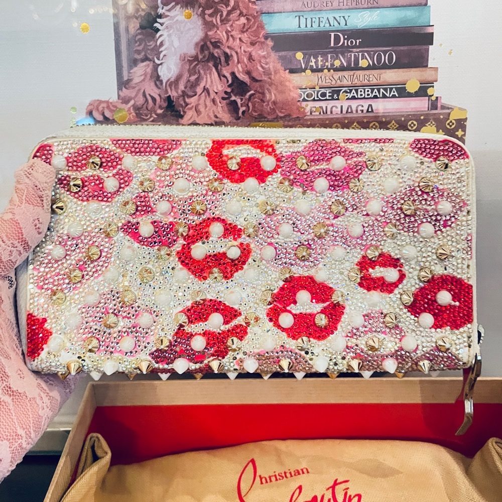 Christian Louboutin Macaron Spiked Flap Wallet RED LIPS BOX/C/DUSTBAG Included